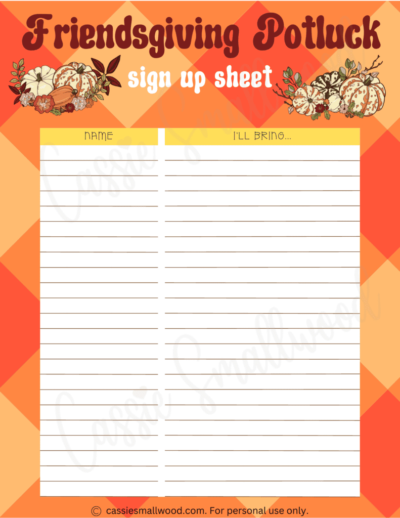 10 Cute Thanksgiving Potluck Sign Up Sheets - Cassie Smallwood pertaining to Printable Thanksgiving Potluck Sign Up Sheet