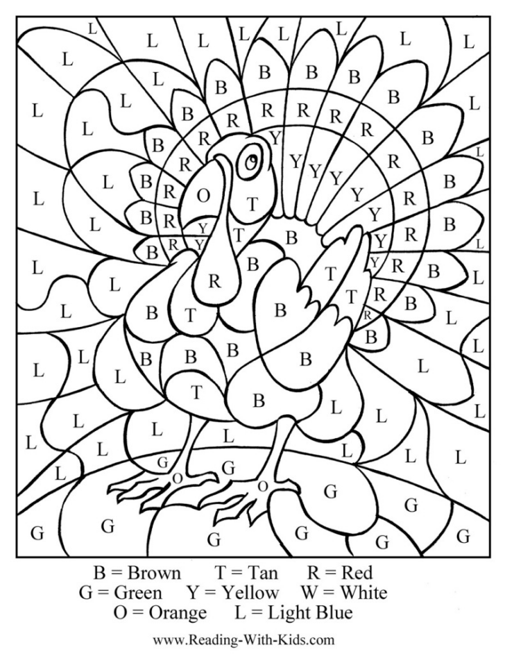 Color By Number Worksheets Thanksgiving