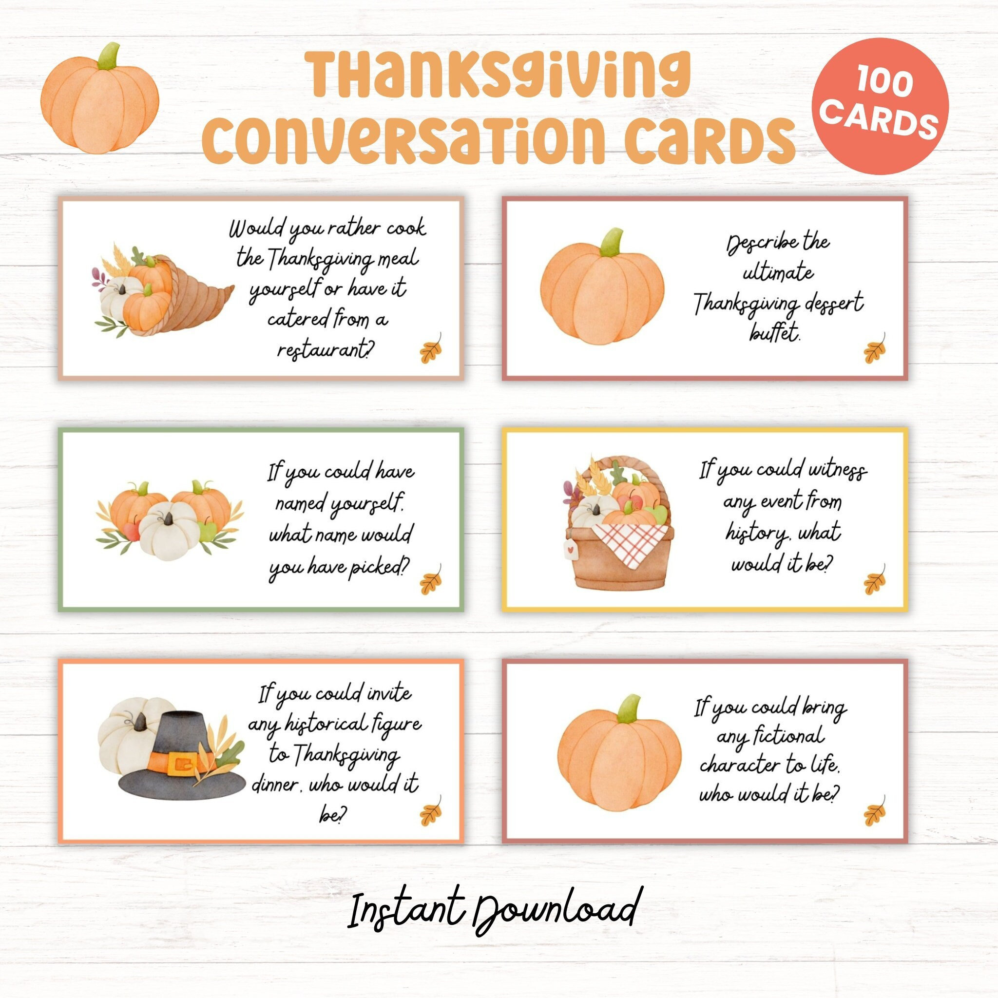 100 Thanksgiving Conversation Starter Cards, Printable Family pertaining to Thanksgiving Dinner Conversation Cards