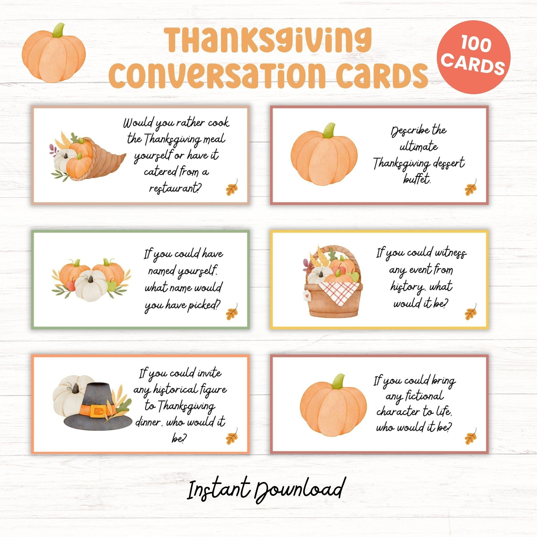 100 Thanksgiving Conversation Starter Cards, Printable Family within Thanksgiving Conversation Starters Printable