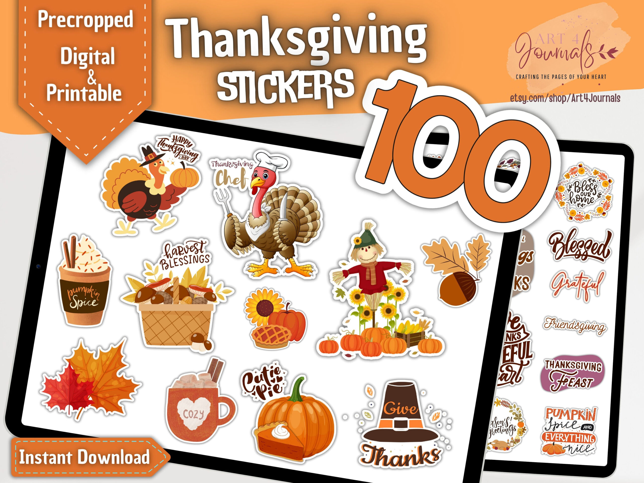 100 Thanksgiving Stickers For Goodnotes, Notability, Xodo, Etc throughout Thanksgiving Stickers Printable