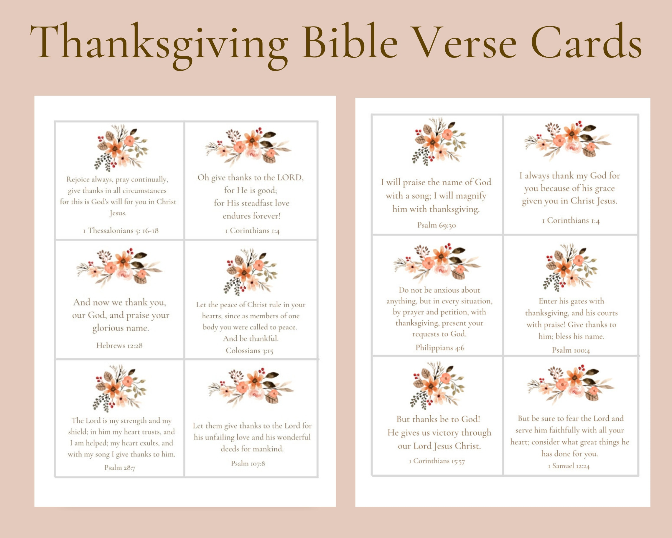 12 Thanksgiving Scripture Cards Digital Download Thankful Bible in Verses For Thanksgiving Cards