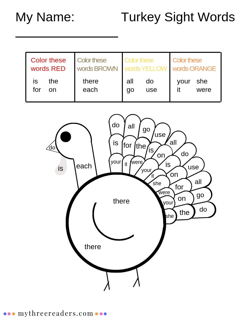 15 Must-Try Printable Fall Sight Word Activities With Turkeys for Thanksgiving Sight Word Worksheets