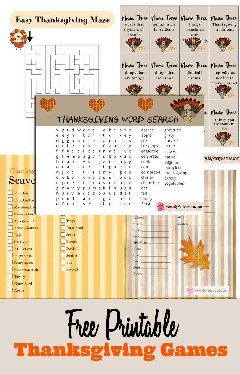 23 Free Printable Thanksgiving Games in Free Printable Thanksgiving Games