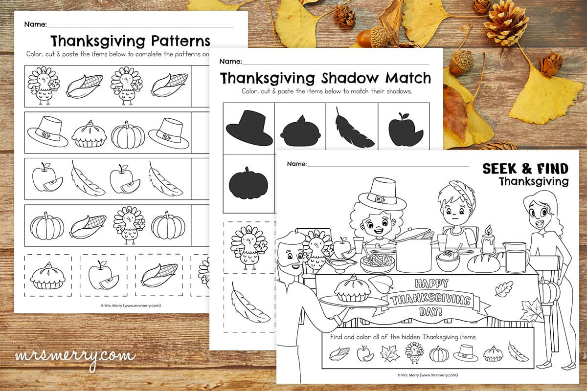 3 Fun &amp;amp; Festive Preschool Thanksgiving Worksheets | Mrs. Merry for Preschool Printables Thanksgiving