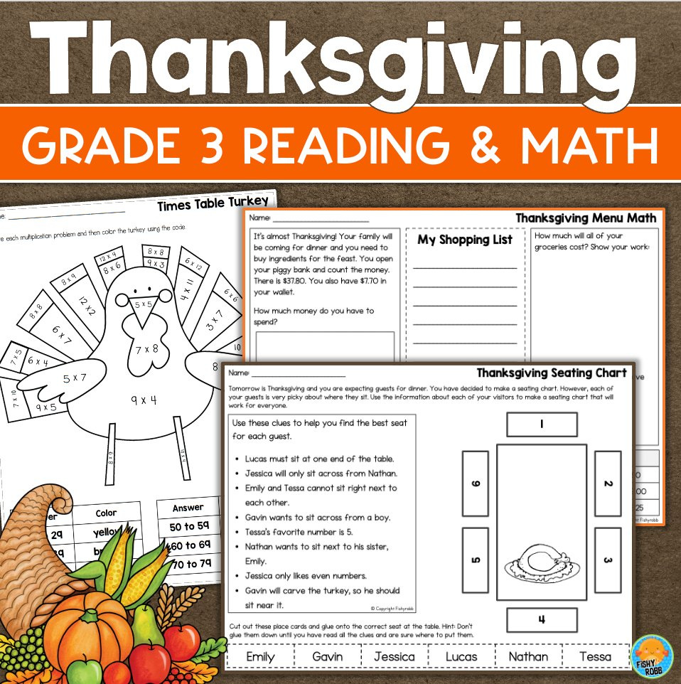 3Rd Grade Thanksgiving Math &amp;amp; Reading Worksheets No Prep intended for Thanksgiving Math Worksheets 3rd Grade