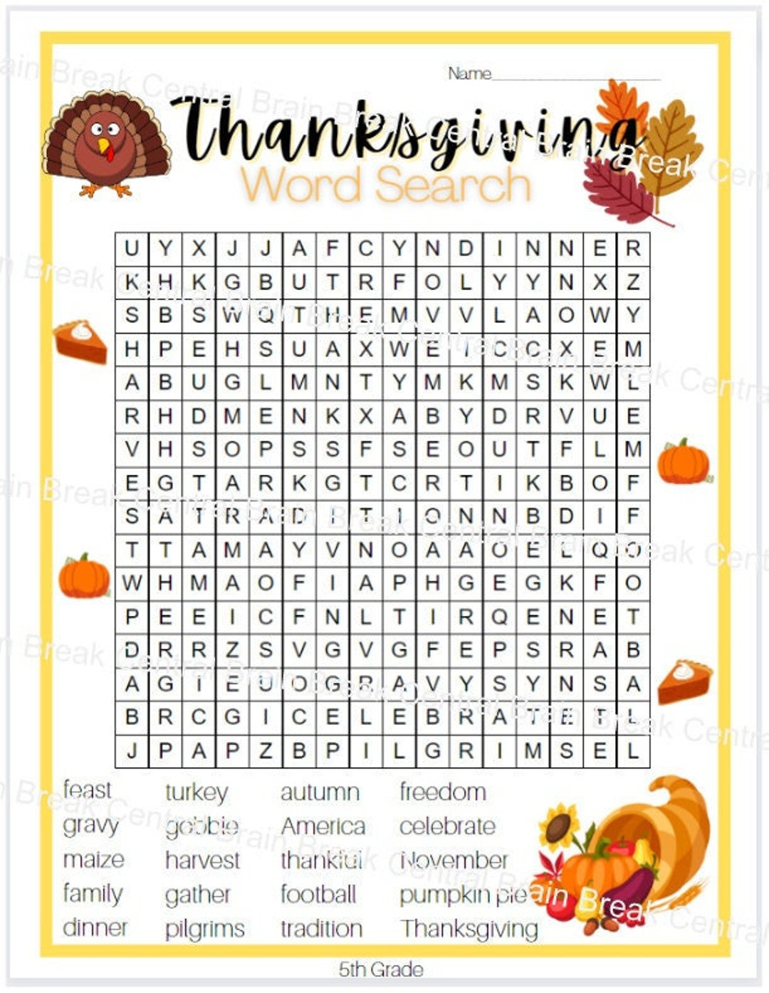 5Th Grade Thanksgiving Word Search With Answer Key, Printable - Etsy intended for Thanksgiving Worksheets 5Th Grade