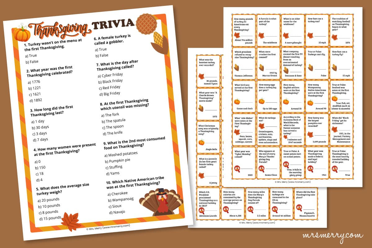 60 Thanksgiving Trivia Questions And Answers Printable | Mrs. Merry in Printable Thanksgiving Trivia Games