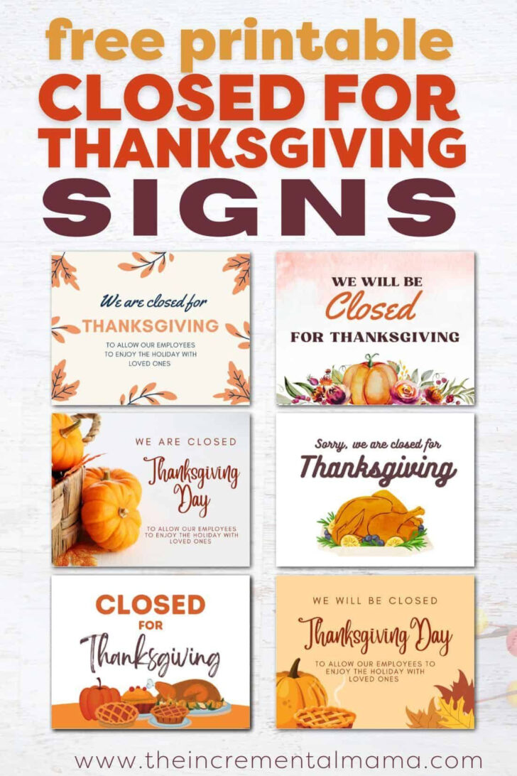 Printable Closed For Thanksgiving Sign