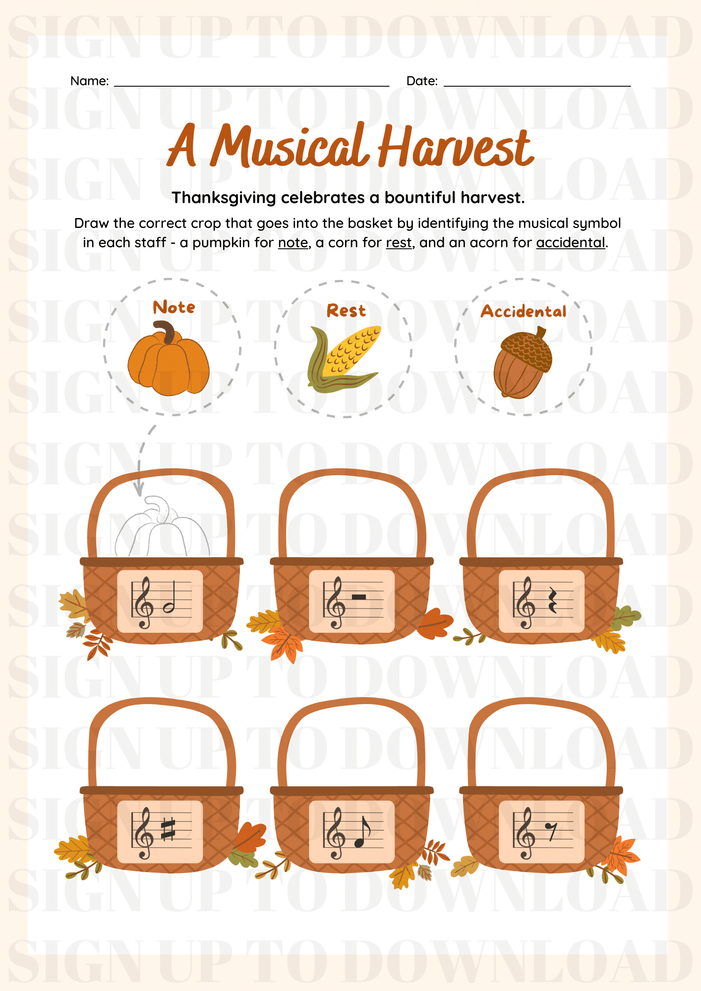 A Musical Harvest - Thanksgiving Music Worksheet - Schools Music in Thanksgiving Music Worksheets