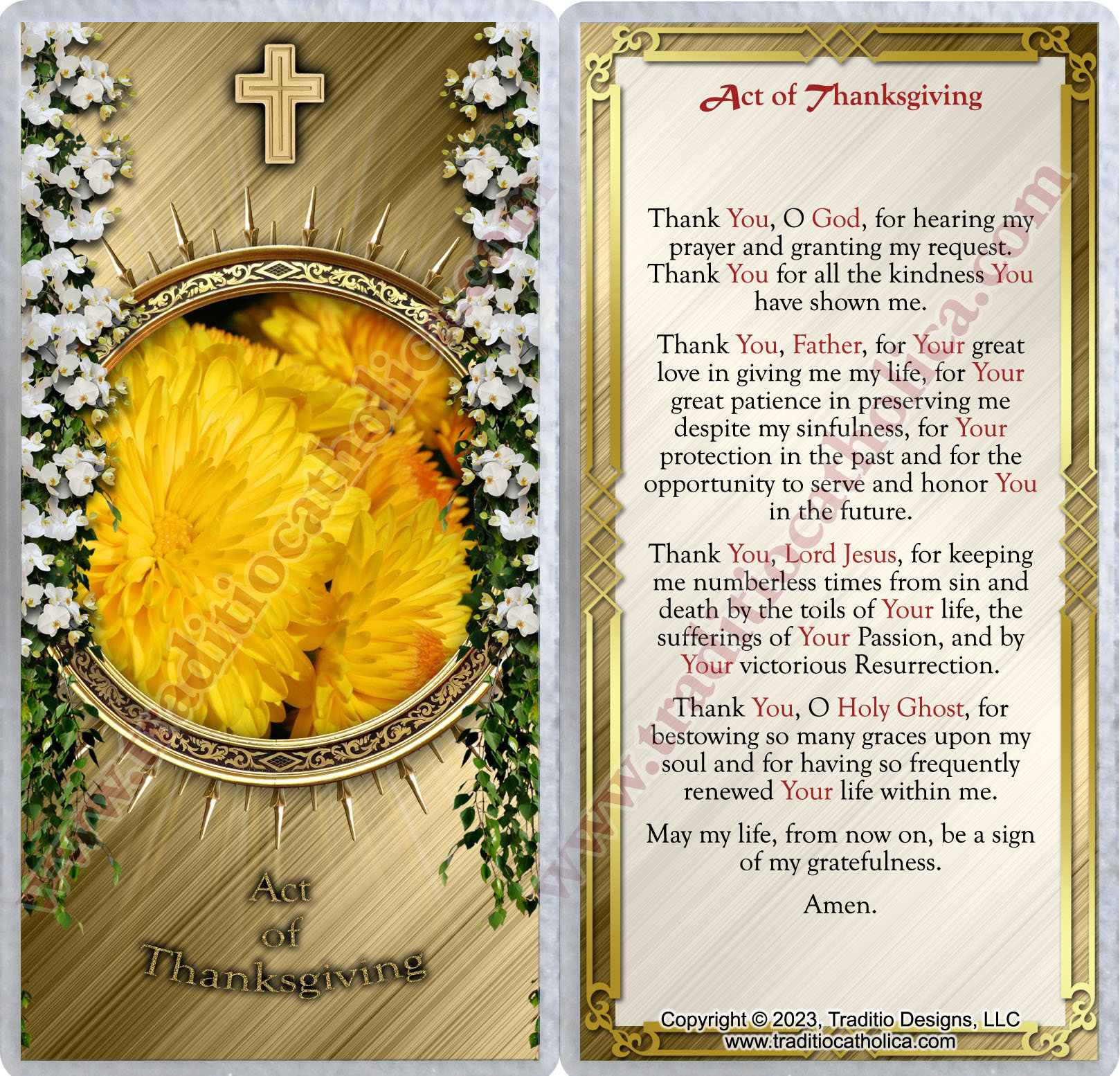 Act Of Thanksgiving Laminated Catholic Holy Prayer Cards. Act Of for Catholic Thanksgiving Cards