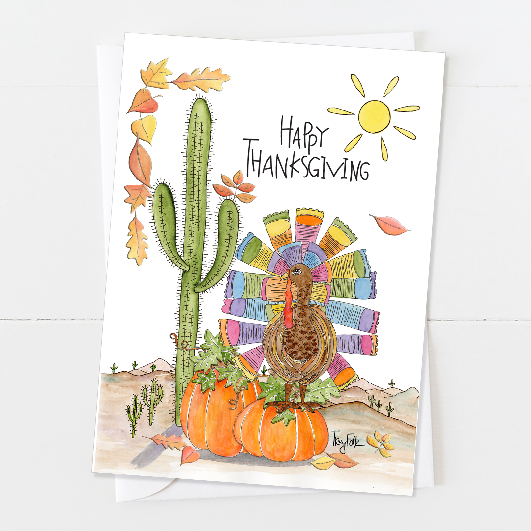 Cactus Whimsical Turkey | Thanksgiving Card - Zinnia Sky Studio inside Thanksgiving Turkey Cards