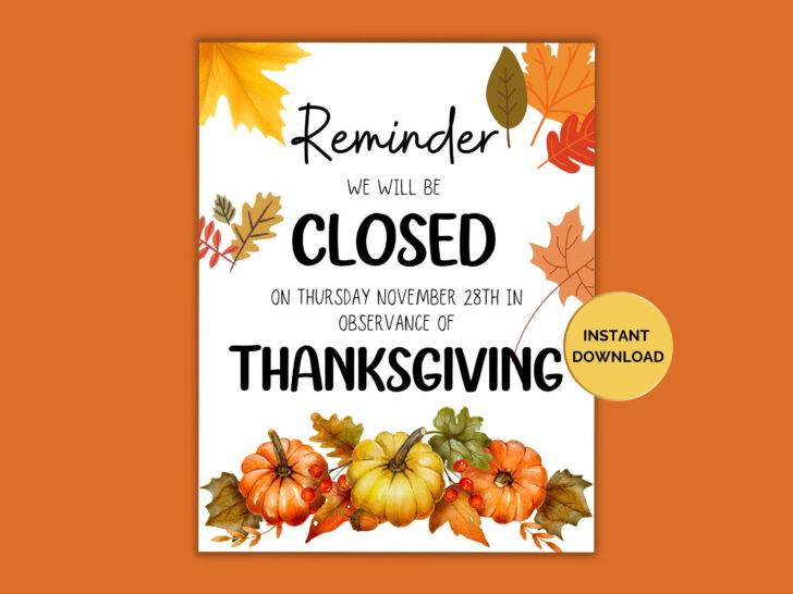 Closed For Thanksgiving Sign Printable