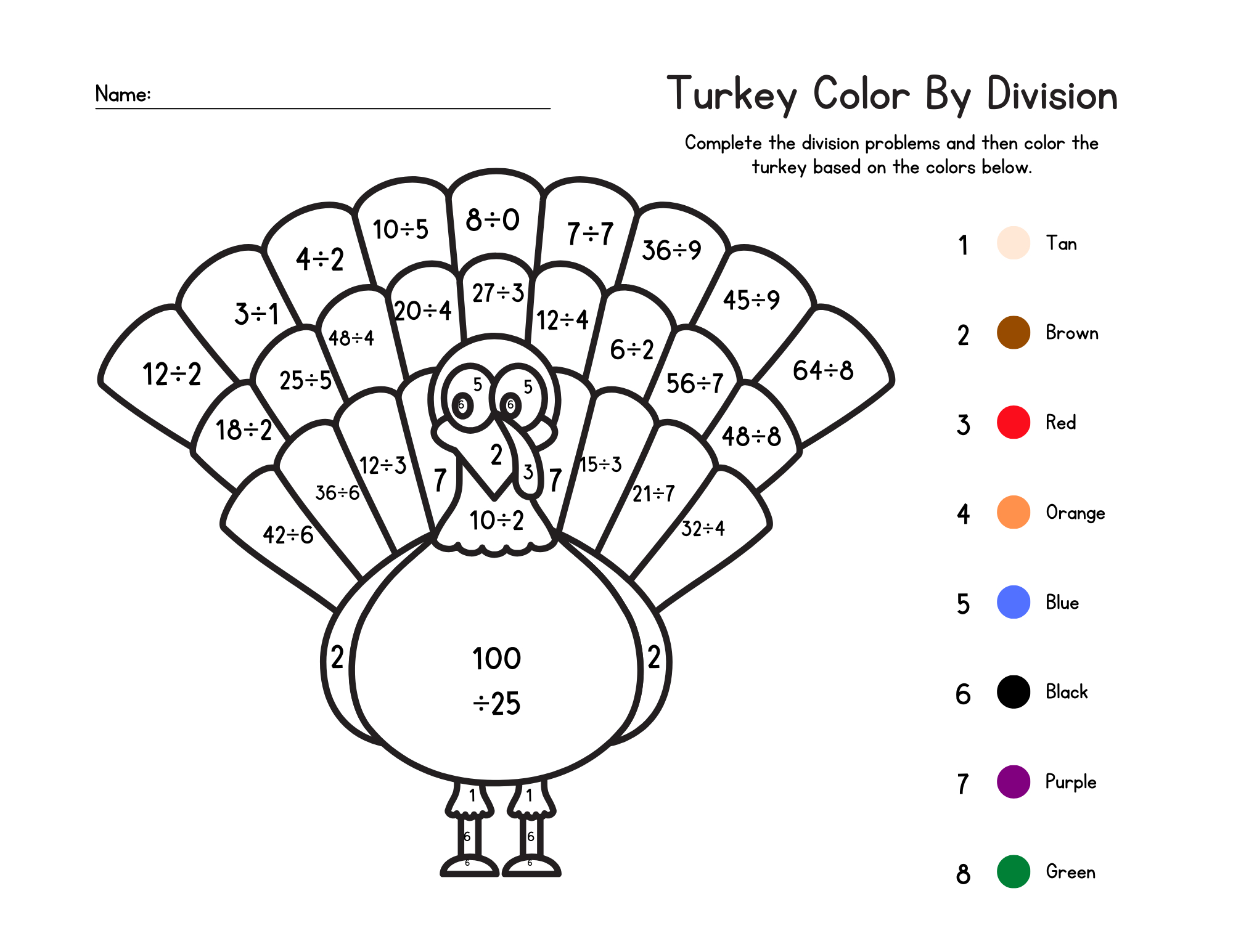 Colordivision Thanksgiving Free Math Worksheets regarding Division Thanksgiving Worksheets