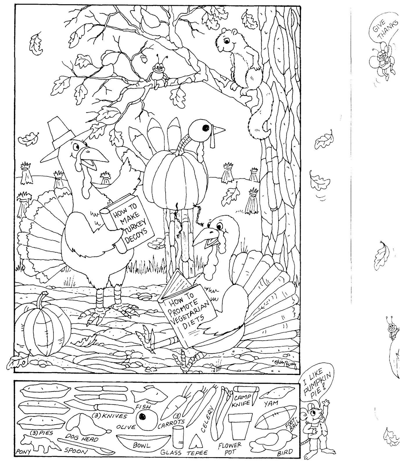 Coloring Page And Hidden Picture Puzzle For Thanksgiving in Hidden Thanksgiving Pictures Printables