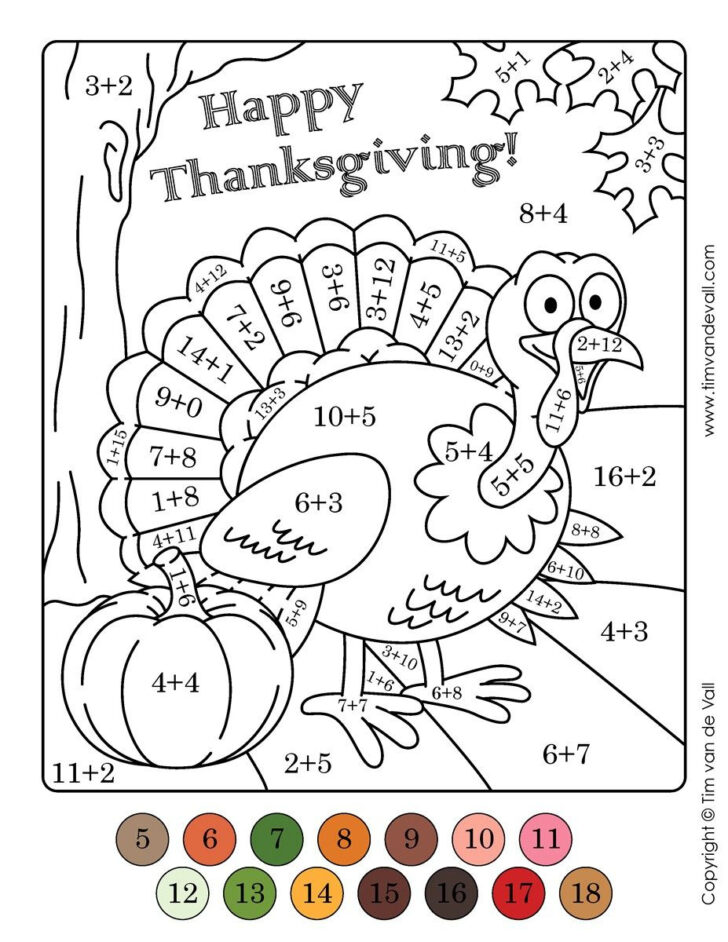 Color By Number Thanksgiving Math Worksheets