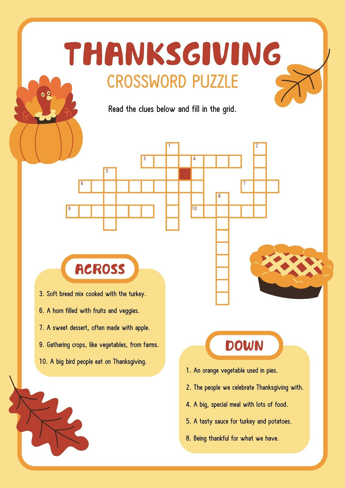 Customize 261+ Thanksgiving Worksheet Templates Online - Canva regarding Free Printable Thanksgiving Worksheets For Middle School