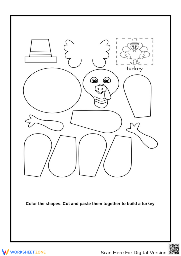 Color Cut And Paste Thanksgiving Worksheets