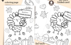 Cute Thanksgiving Turkey Coloring Card And Coloring Page For Kids for Printable Thanksgiving Cards For Preschoolers