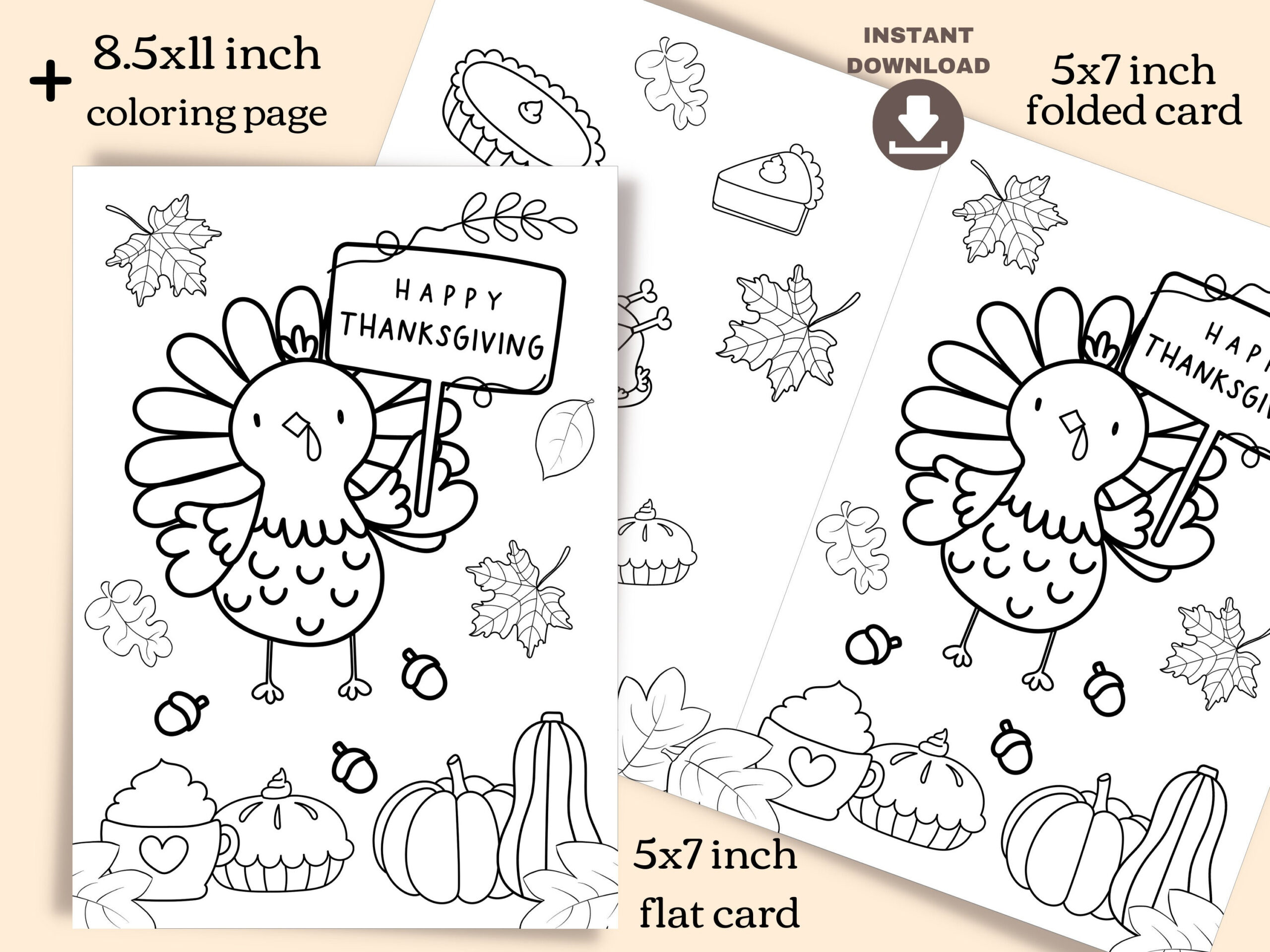 Cute Thanksgiving Turkey Coloring Card And Coloring Page For Kids in Coloring Thanksgiving Cards