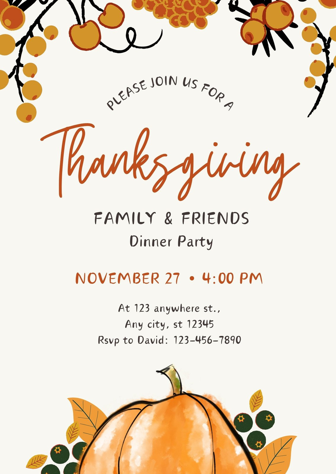 Design And Print Portrait Thanksgiving Invitations | Canva in Thanksgiving Invitation Cards