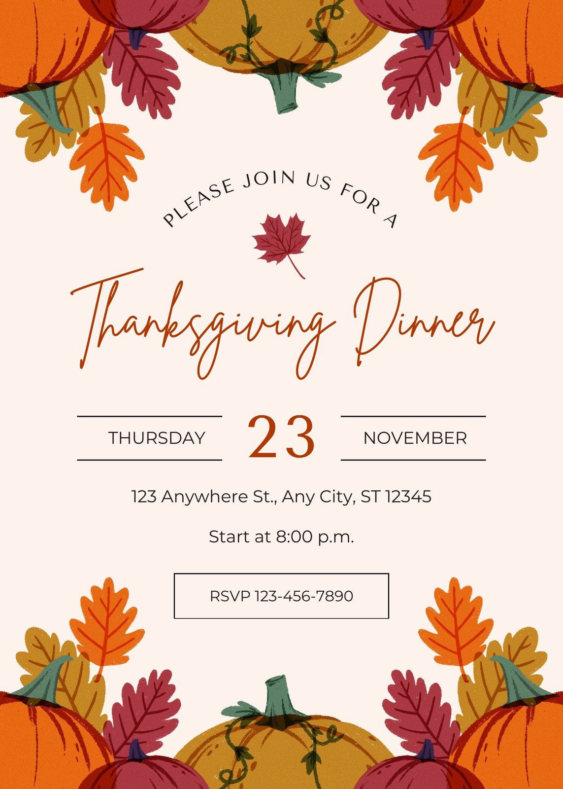 Design And Print Portrait Thanksgiving Invitations | Canva with regard to Thanksgiving Dinner Invitation Cards