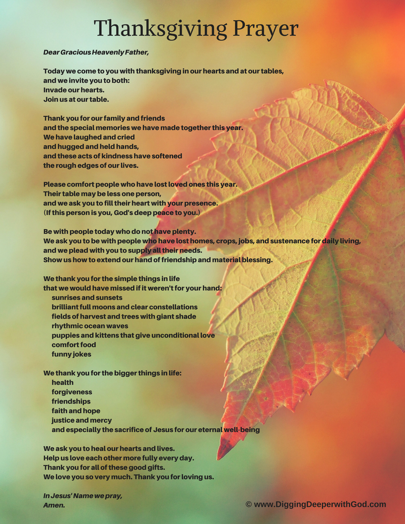 Digging Deeper With God Thanksgiving Prayer Printable regarding Printable Thanksgiving Devotions