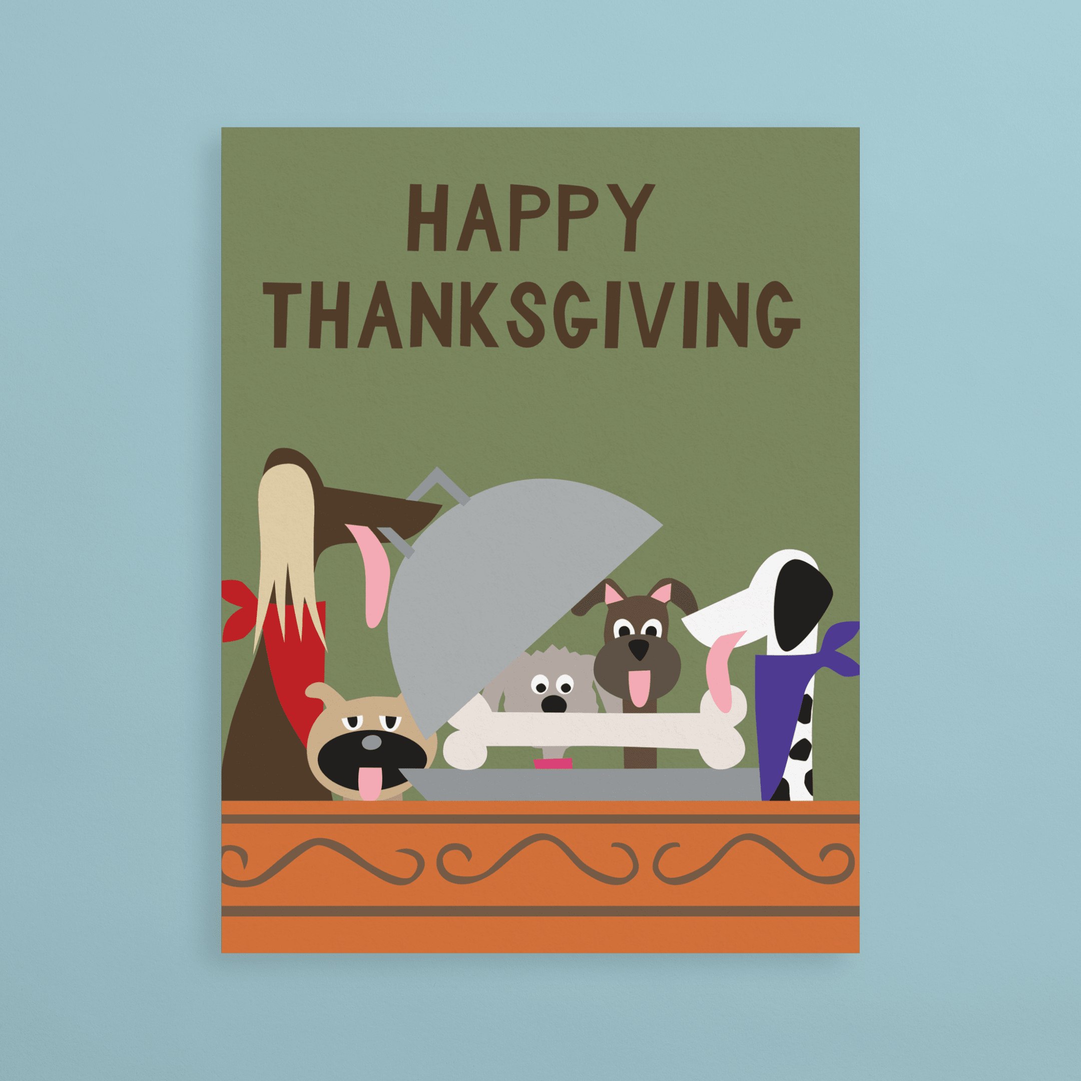 Dog Feast Happy Thanksgiving Folded Card | Postable | Postable throughout Thanksgiving Cards With Dogs