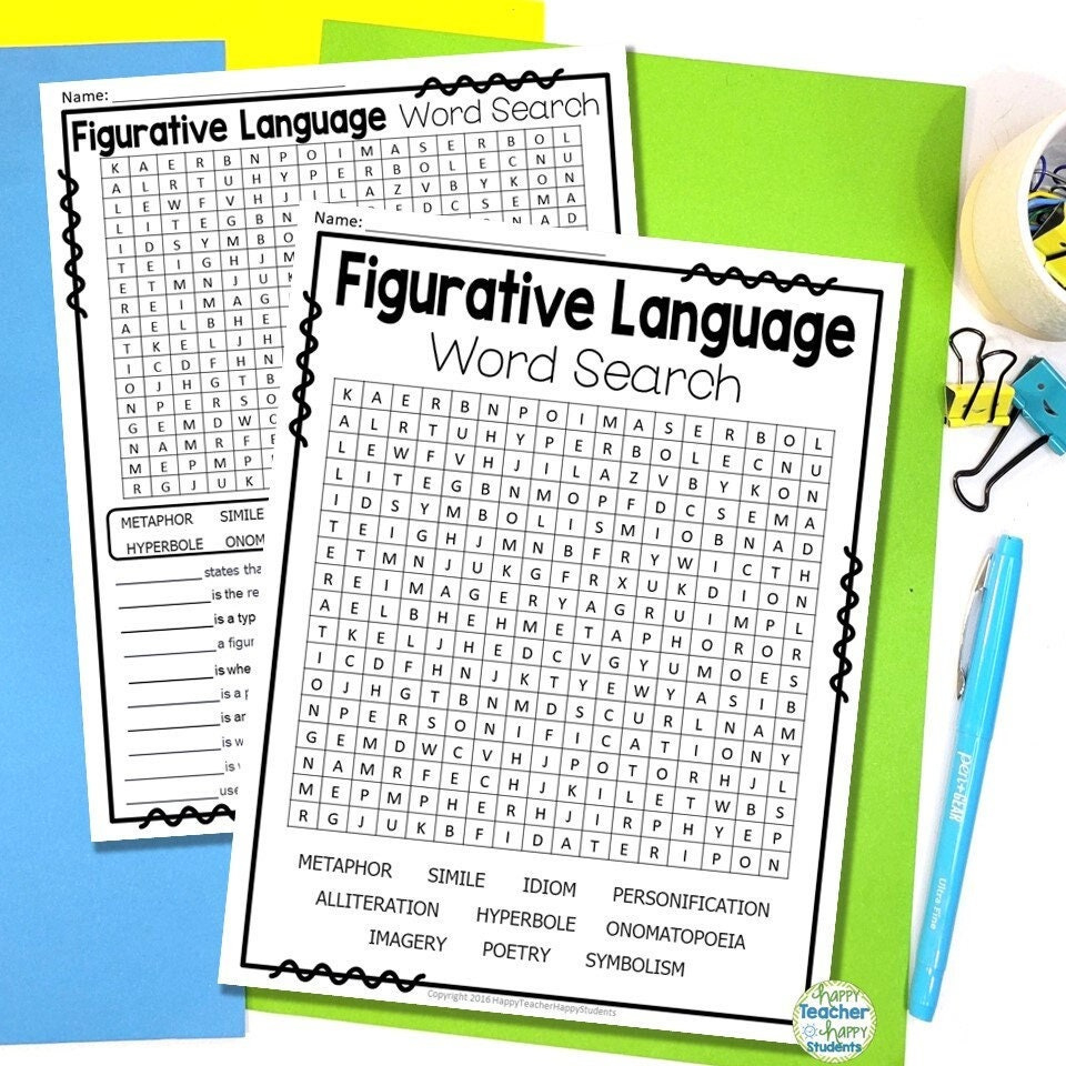 Figurative Language Word Search 2 Difficulty Levels Figurative for Thanksgiving Figurative Language Worksheet Answer Key