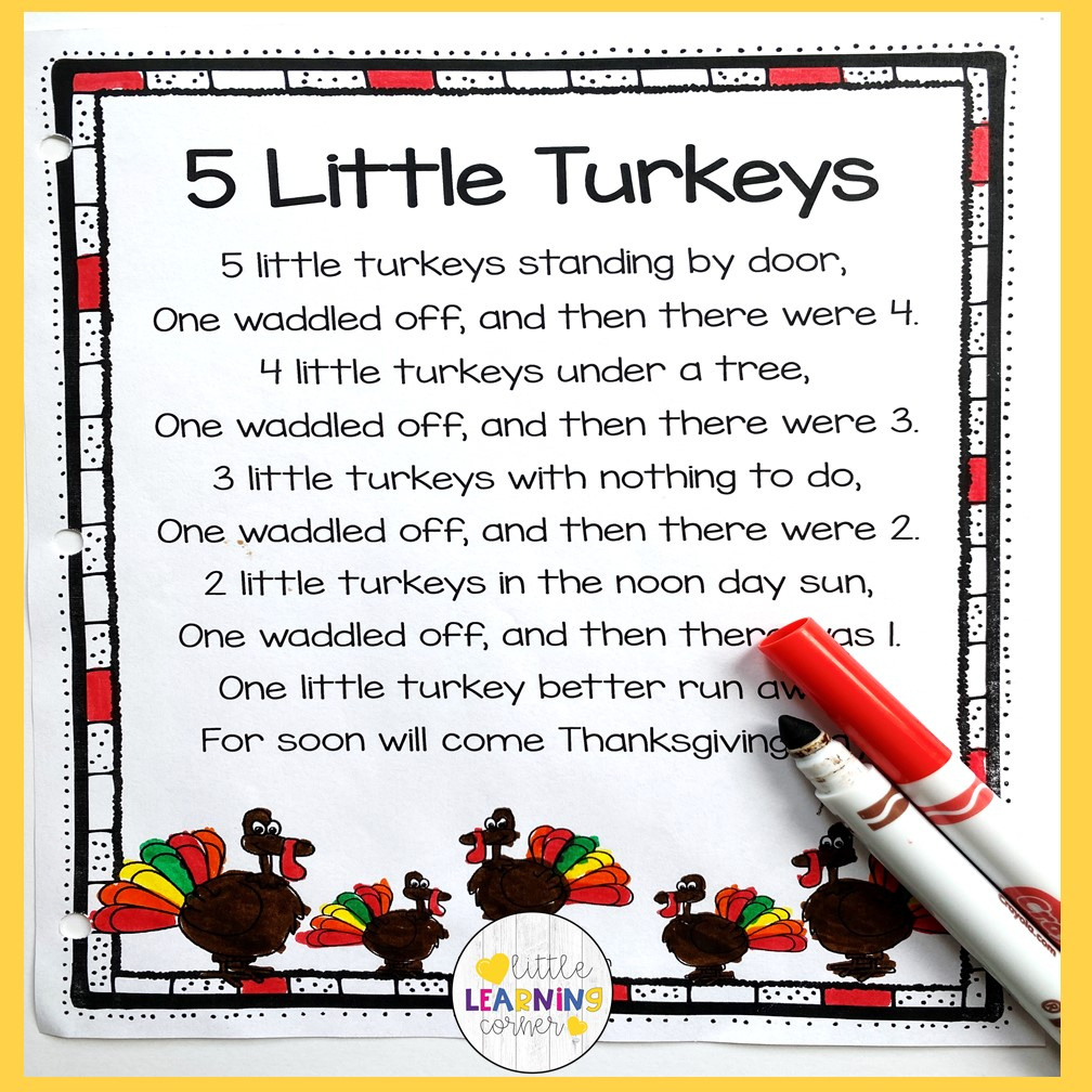 Five Little Turkeys Poem regarding Printable Thanksgiving Poems