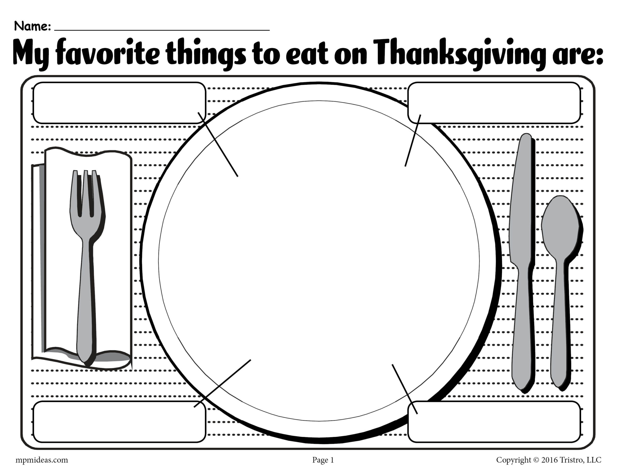 Free My Favorite Things To Eat On Thanksgiving Printable Worksheet intended for Thanksgiving Plate Worksheet