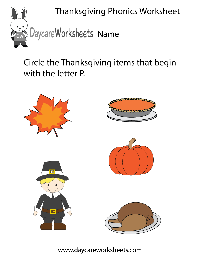 Free Preschool Thanksgiving Phonics Worksheet throughout Thanksgiving Worksheets For Preschool