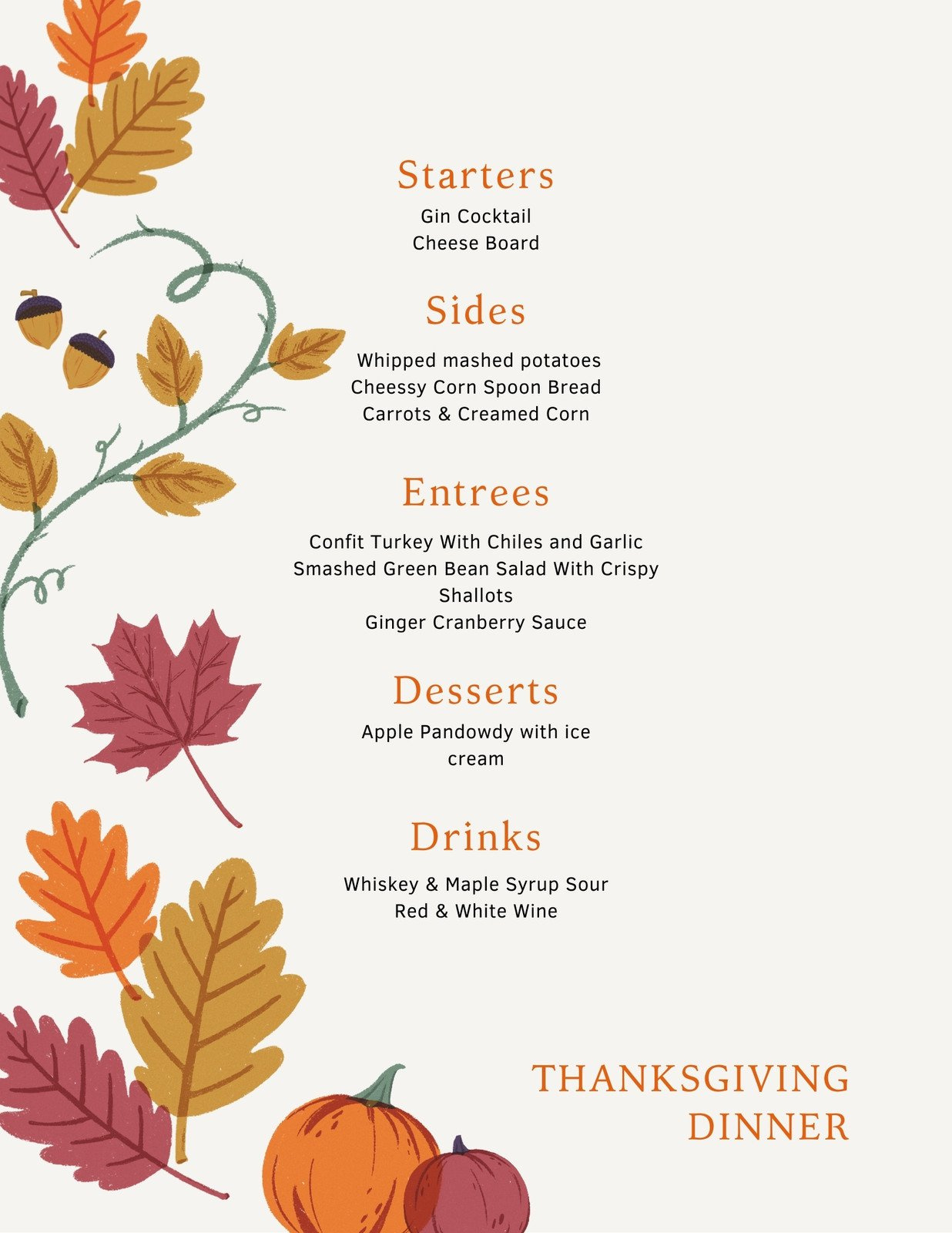 Free Printable, Customizable Thanksgiving Menu Templates | Canva for Free Printable Thanksgiving Menu Template