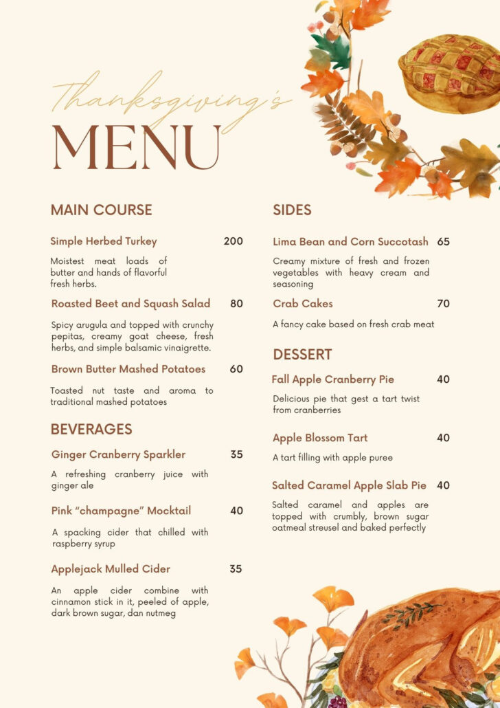 Printable Thanksgiving Menu