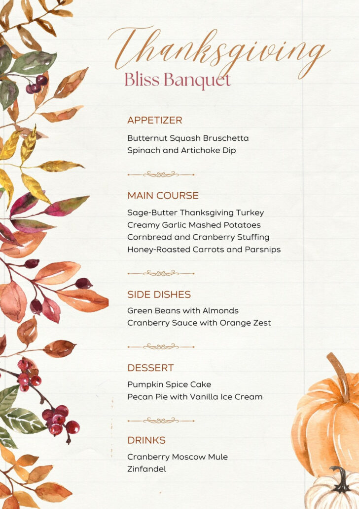 Thanksgiving Printable Menu