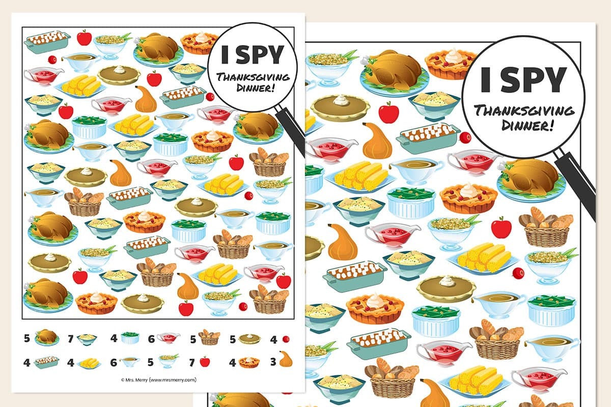 Free Printable I Spy Thanksgiving Dinner | Mrs. Merry pertaining to Thanksgiving Food Printables