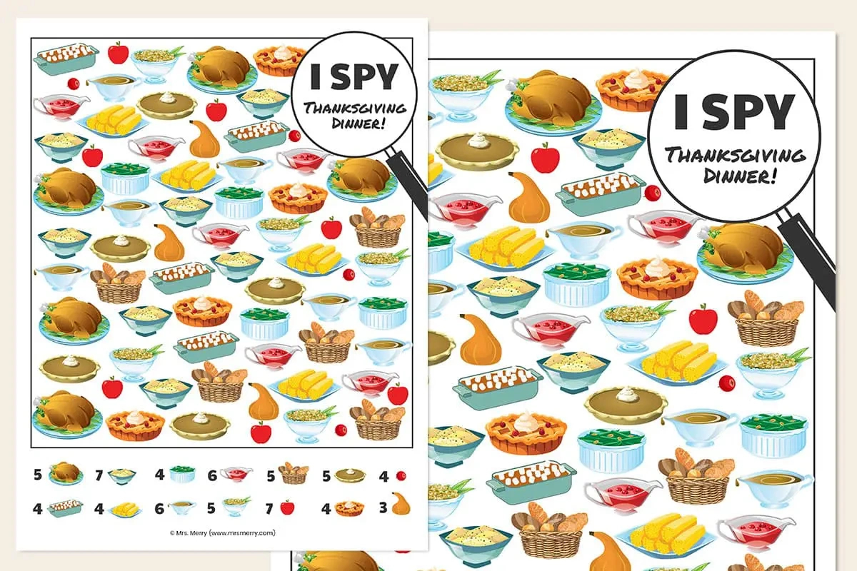 Free Printable I Spy Thanksgiving Dinner | Mrs. Merry regarding Printable Thanksgiving Food