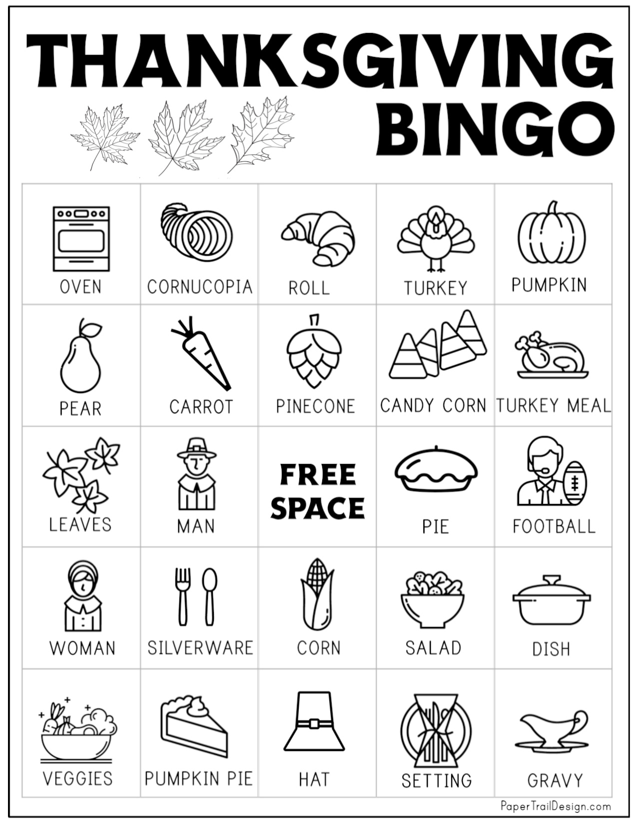 Free Printable Thanksgiving Bingo Cards - Paper Trail Design for Free Printable Thanksgiving Bingo Cards For Large Groups