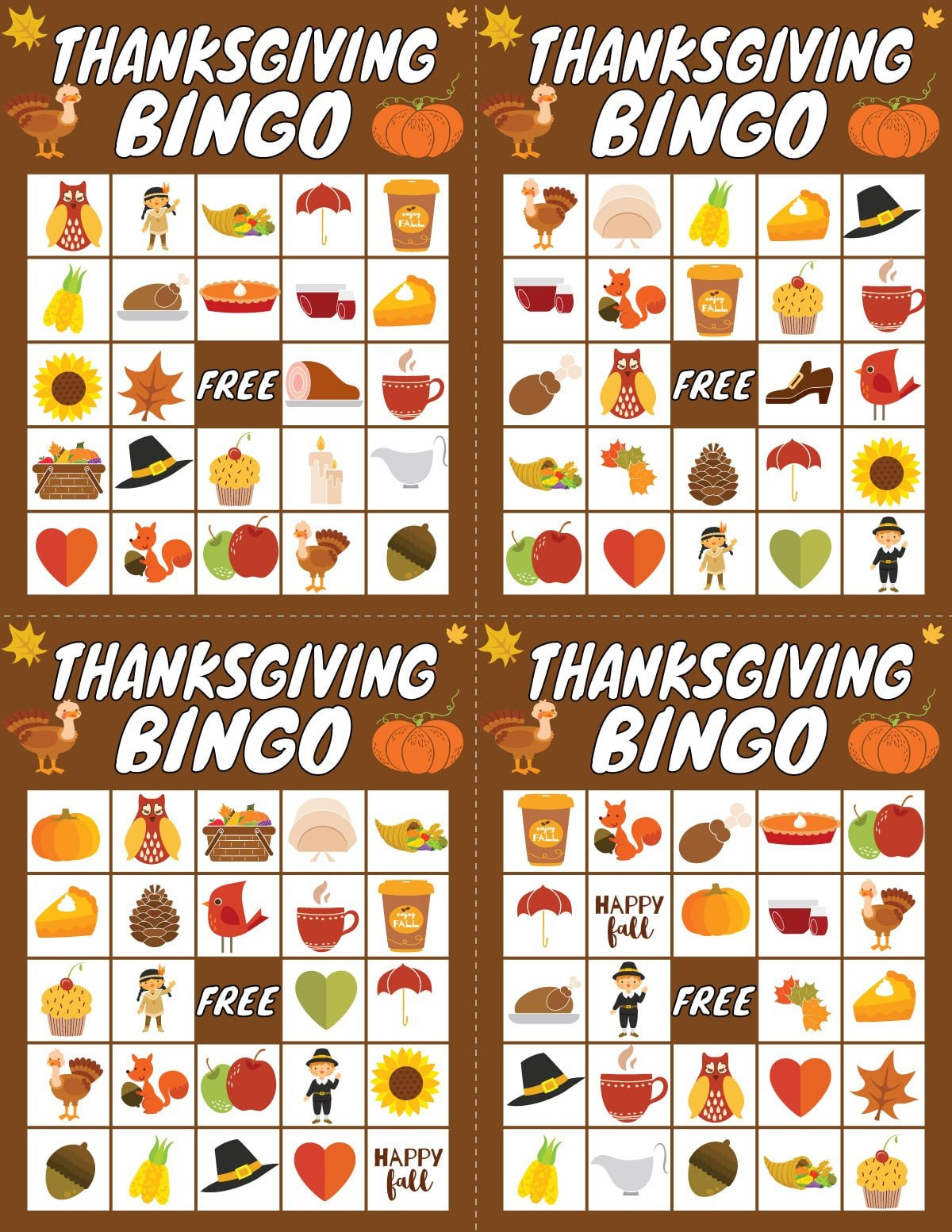 Free Printable Thanksgiving Bingo Game (20 Cards) - Play Party Plan for Thanksgiving Bingo Cards Printable Free