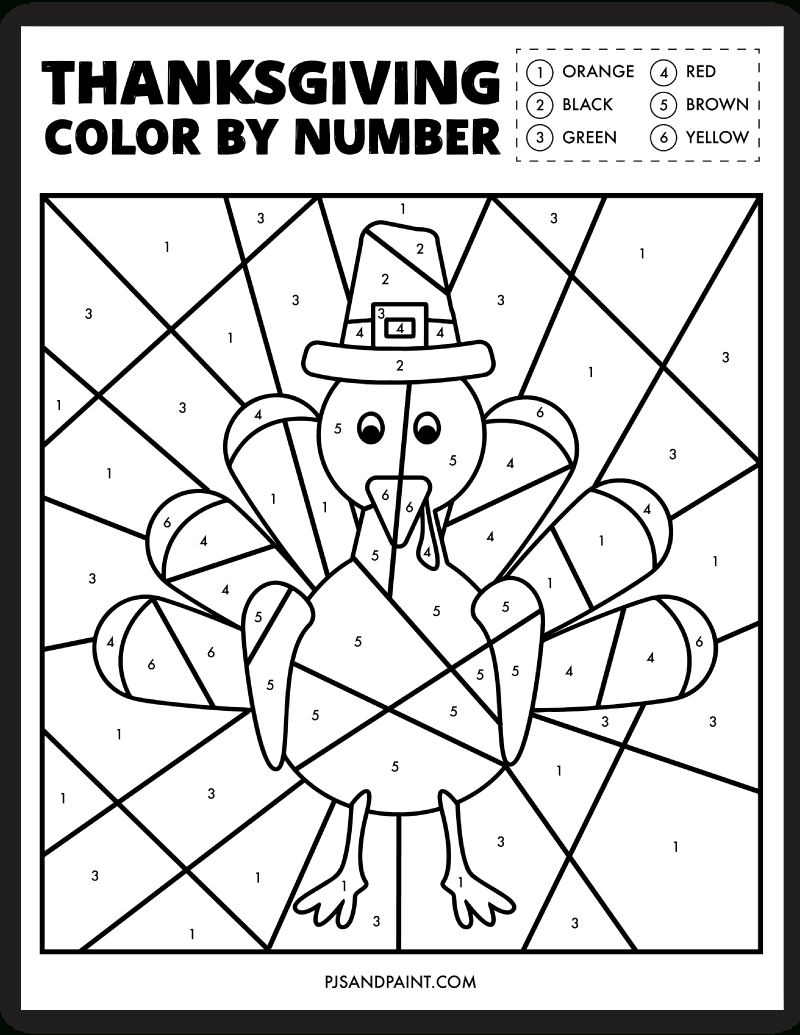 Free Printable Thanksgiving Colornumber Worksheet - Pjs And Paint for Thanksgiving Color By Number Printable