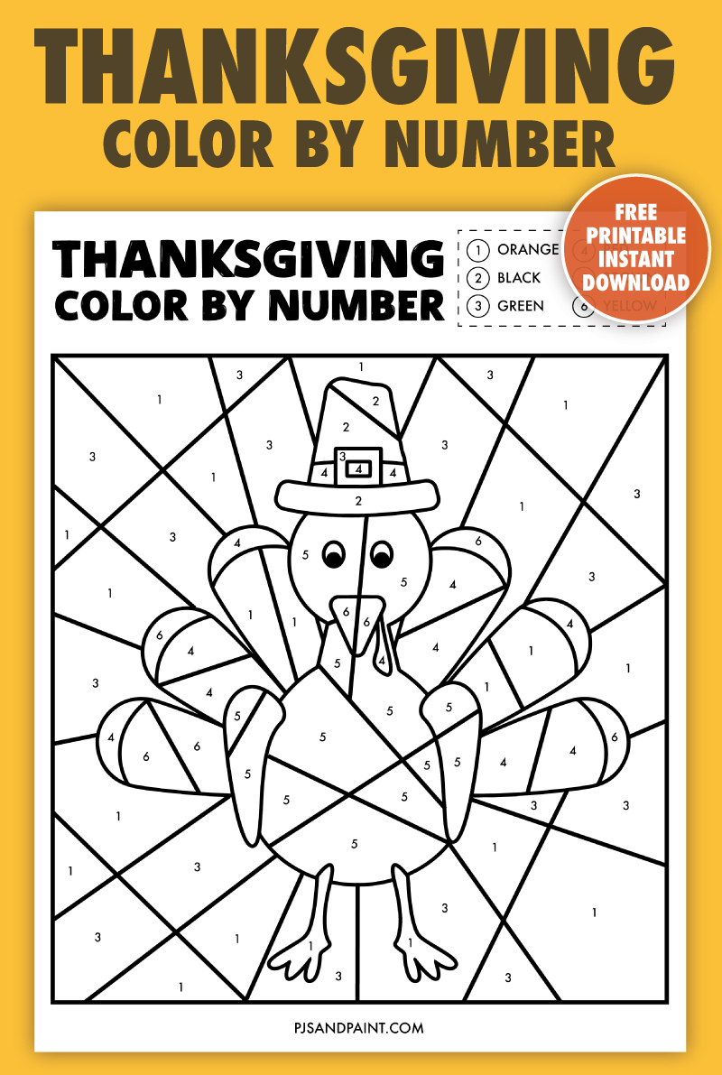 Free Printable Thanksgiving Colornumber Worksheet - Pjs And Paint in Printable Color By Number Thanksgiving