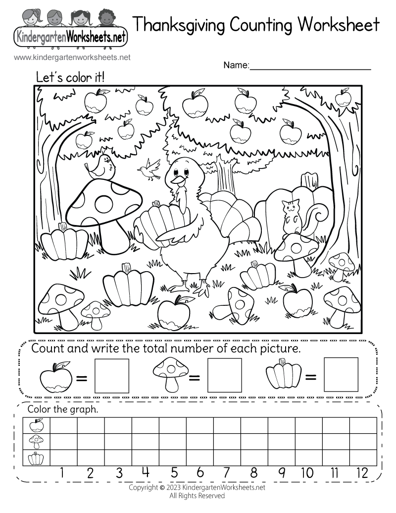 Free Printable Thanksgiving Counting Worksheet in Free Kindergarten Worksheets For Thanksgiving