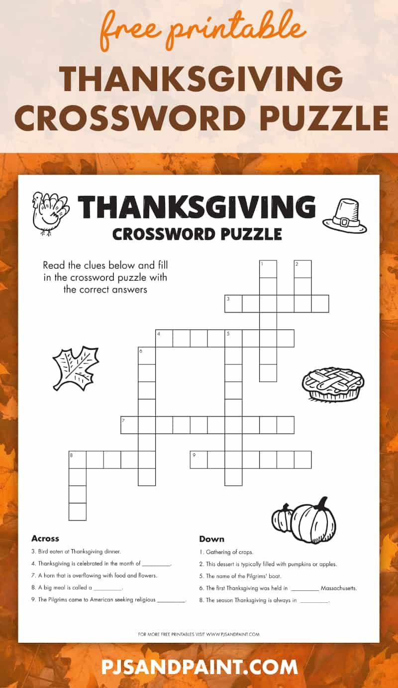 Free Printable Thanksgiving Crossword Puzzle for Thanksgiving Crossword Puzzle Worksheet