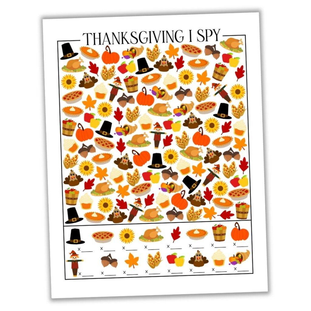 Free Printable Thanksgiving I Spy Sheet (+ Answer Key!) - The inside I Spy Thanksgiving Printables