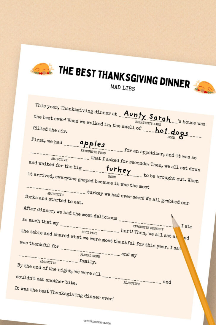 Free Printable Thanksgiving Mad Libs