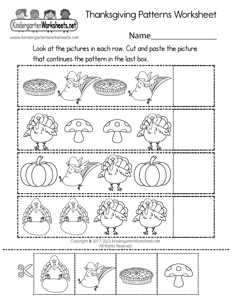 Free Printable Thanksgiving Patterns Worksheet inside Printable Thanksgiving Sheets