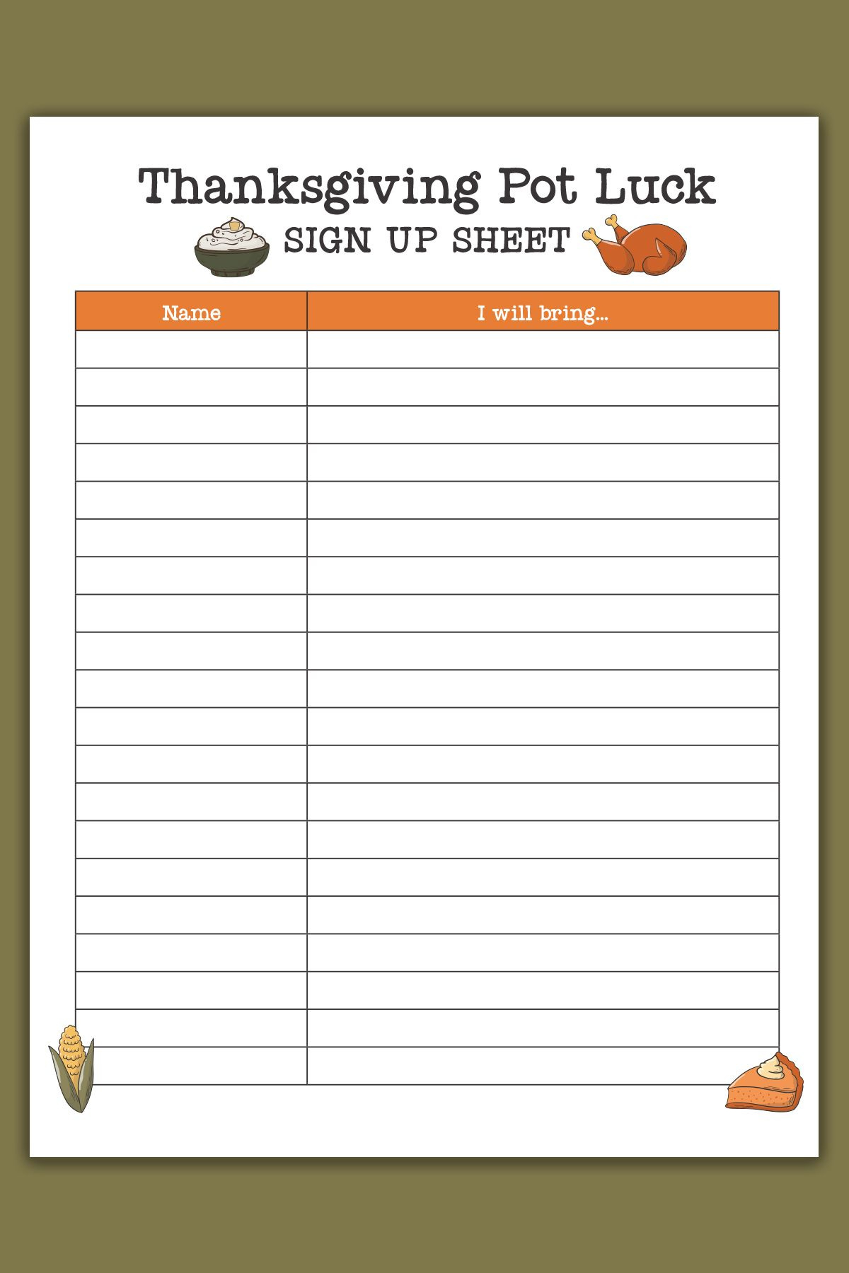 Free Printable Thanksgiving Potluck Sign Up Sheet Set - Google for Printable Thanksgiving Sign Up Sheet