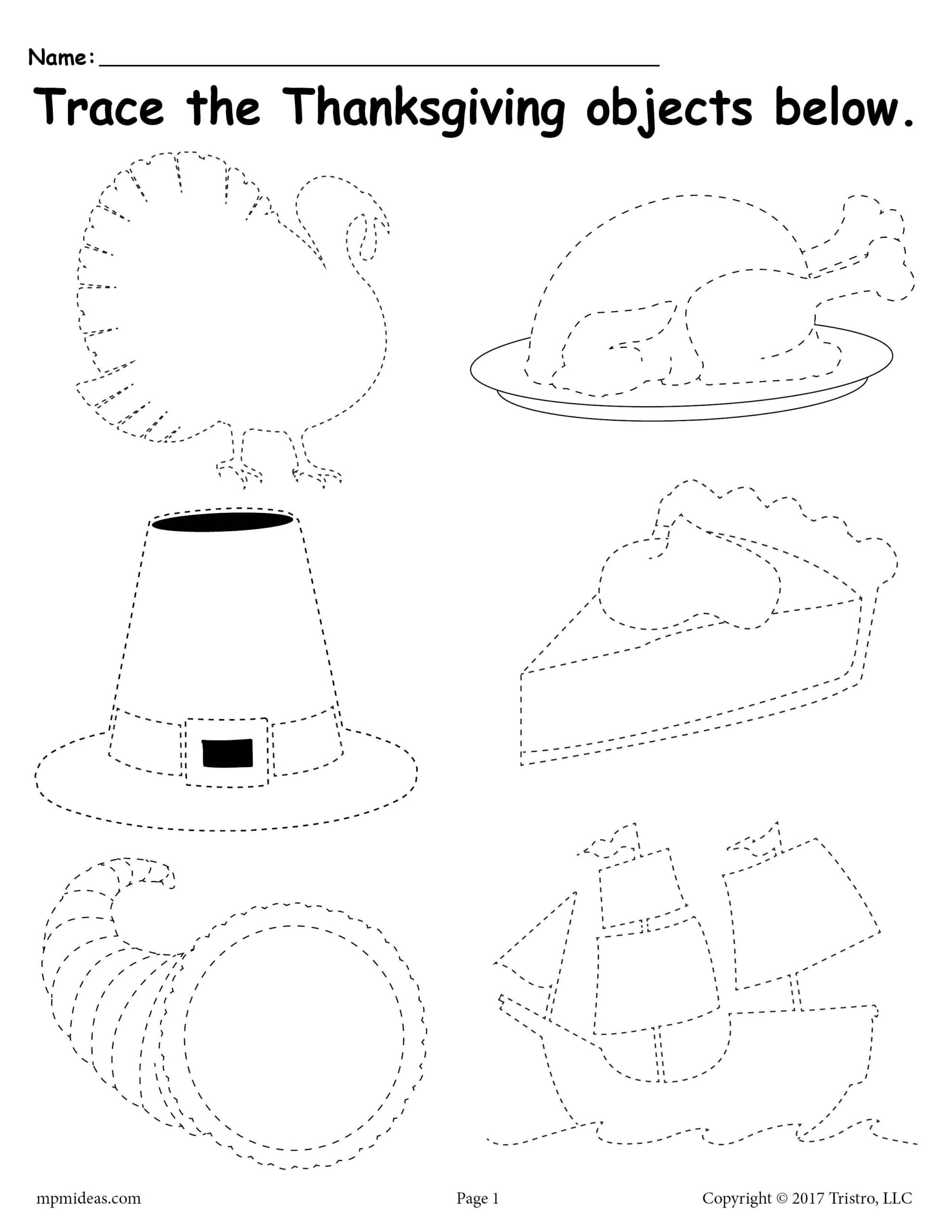 Free Printable Thanksgiving Tracing Worksheet! - Digital Download intended for Printable Thanksgiving Worksheets For Preschoolers