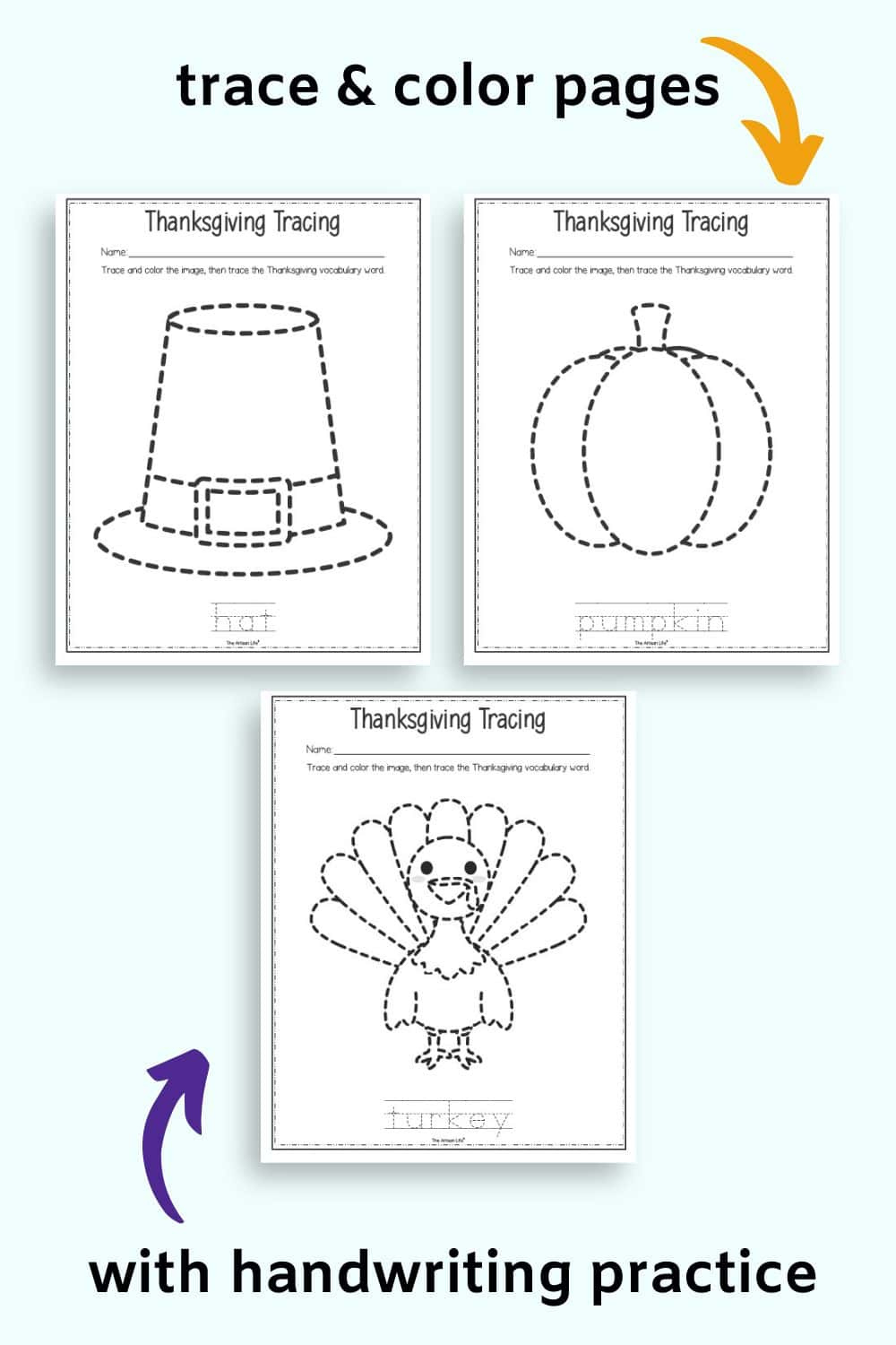 Free Printable Thanksgiving Tracing Worksheets - The Artisan Life with Thanksgiving Tracing Printables