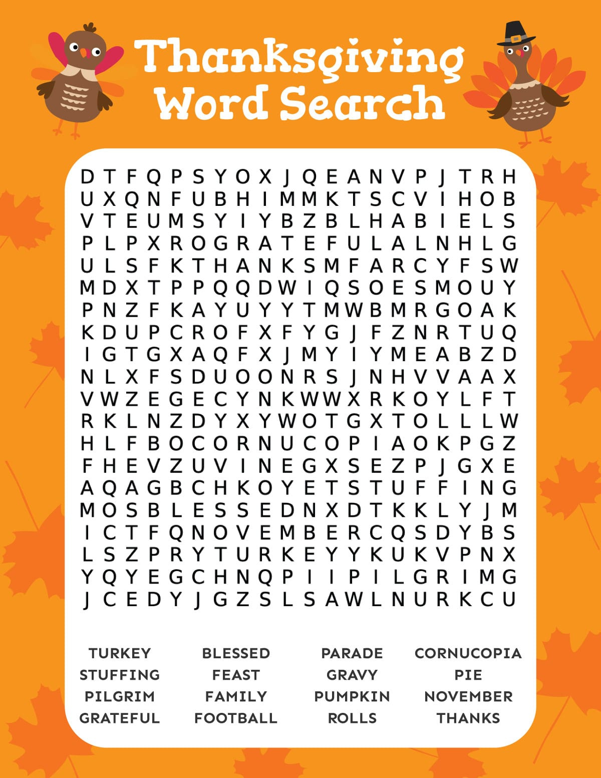 Free Printable Thanksgiving Word Search - Play Party Plan for Free Printable Thanksgiving Word Searches